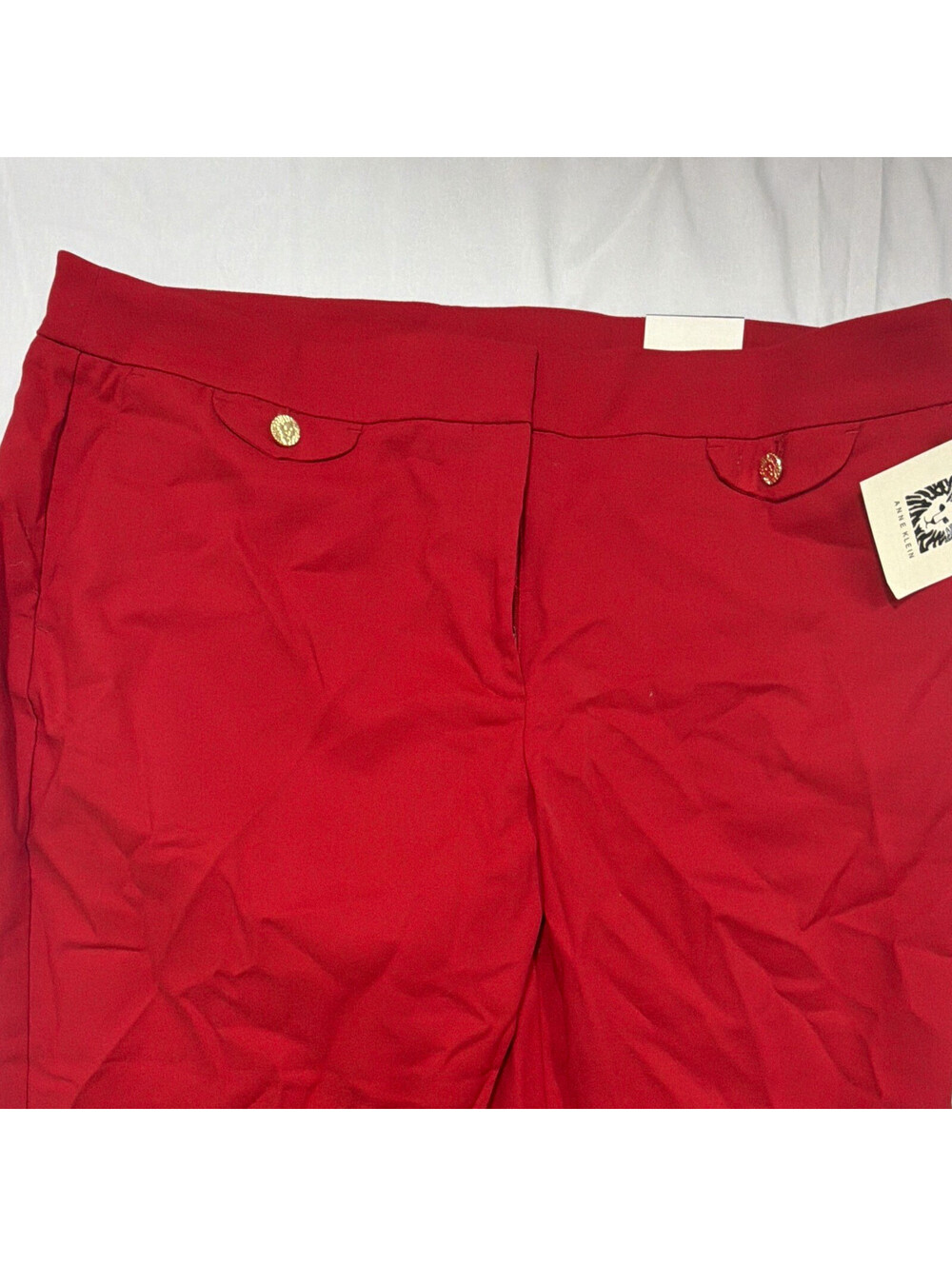 Anne Klein Women’s Red Slim Ankle Pants – 14 Polyester Twill Flat Front Pockets